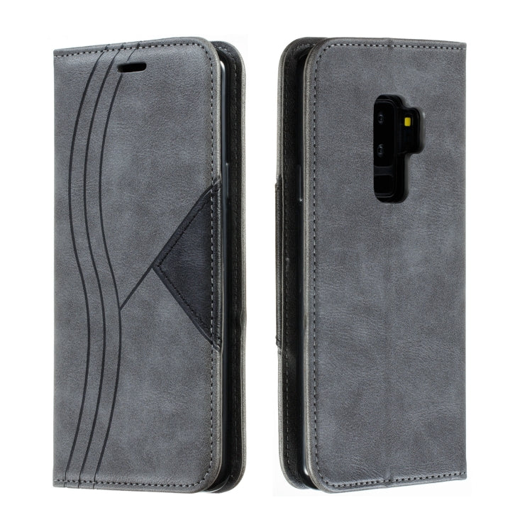 For Galaxy S9 Plus Splicing Color Magnetic Hem Horizontal Flip Leather Case with Holder & Card Slots