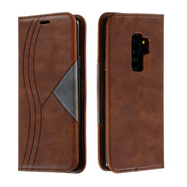 For Galaxy S9 Plus Splicing Color Magnetic Hem Horizontal Flip Leather Case with Holder & Card Slots
