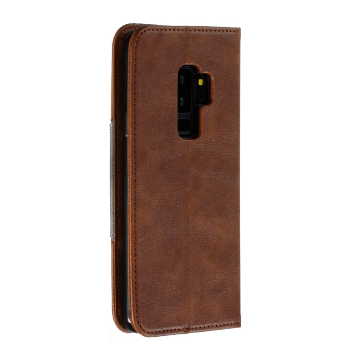 For Galaxy S9 Plus Splicing Color Magnetic Hem Horizontal Flip Leather Case with Holder & Card Slots