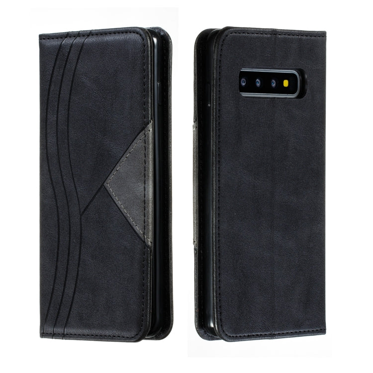 For Galaxy S10 Splicing Color Magnetic Hem Horizontal Flip Leather Case with Holder & Card Slots