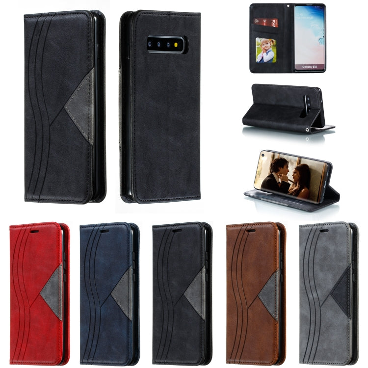 For Galaxy S10 Splicing Color Magnetic Hem Horizontal Flip Leather Case with Holder & Card Slots