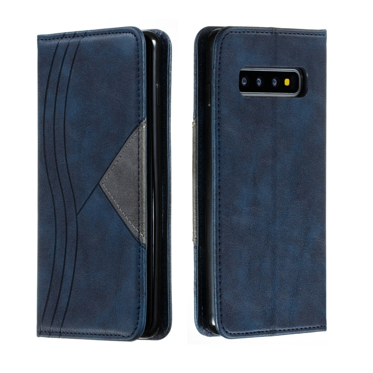 For Galaxy S10 Splicing Color Magnetic Hem Horizontal Flip Leather Case with Holder & Card Slots