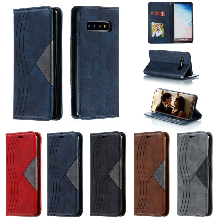 For Galaxy S10 Splicing Color Magnetic Hem Horizontal Flip Leather Case with Holder & Card Slots