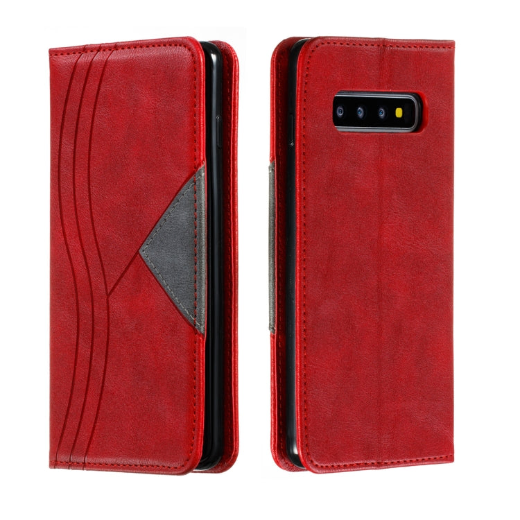 For Galaxy S10 Splicing Color Magnetic Hem Horizontal Flip Leather Case with Holder & Card Slots