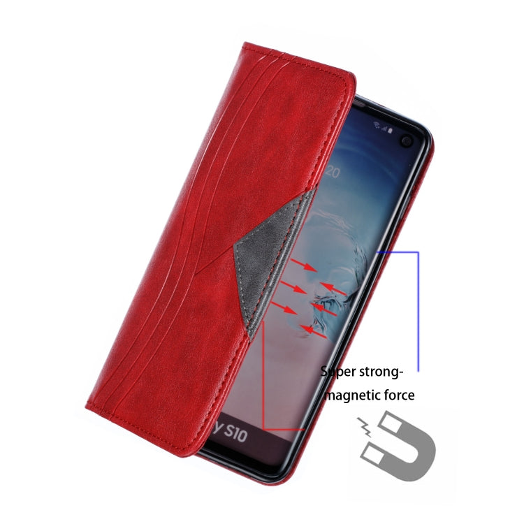 For Galaxy S10 Splicing Color Magnetic Hem Horizontal Flip Leather Case with Holder & Card Slots