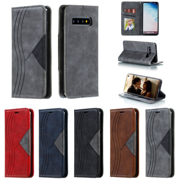 For Galaxy S10 Splicing Color Magnetic Hem Horizontal Flip Leather Case with Holder & Card Slots