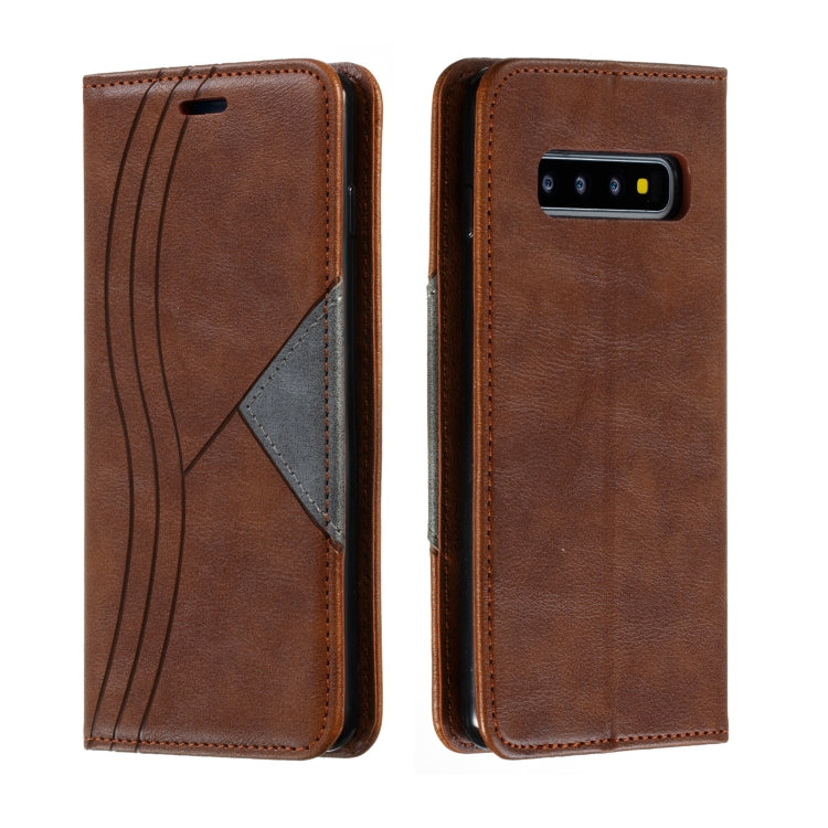 For Galaxy S10 Splicing Color Magnetic Hem Horizontal Flip Leather Case with Holder & Card Slots