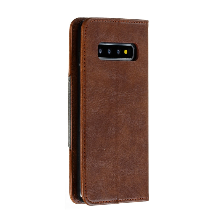 For Galaxy S10 Splicing Color Magnetic Hem Horizontal Flip Leather Case with Holder & Card Slots