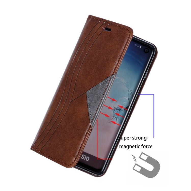 For Galaxy S10 Splicing Color Magnetic Hem Horizontal Flip Leather Case with Holder & Card Slots