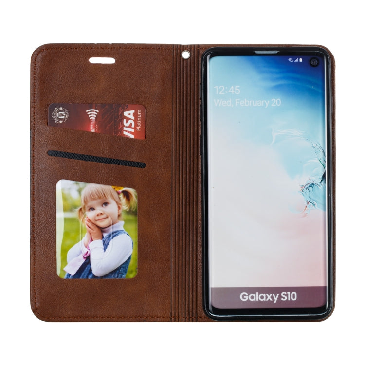 For Galaxy S10 Splicing Color Magnetic Hem Horizontal Flip Leather Case with Holder & Card Slots