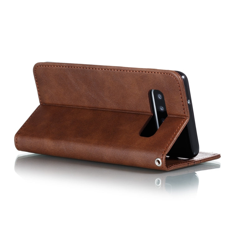 For Galaxy S10 Splicing Color Magnetic Hem Horizontal Flip Leather Case with Holder & Card Slots