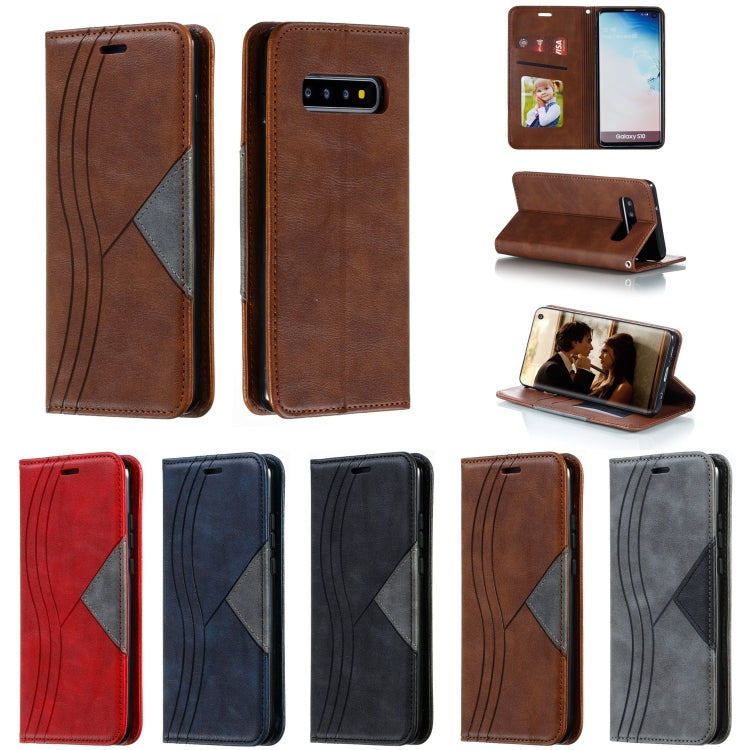 For Galaxy S10 Splicing Color Magnetic Hem Horizontal Flip Leather Case with Holder & Card Slots