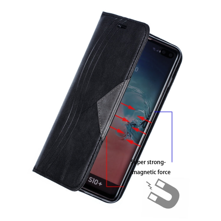 For Galaxy S10 Plus Splicing Color Magnetic Hem Horizontal Flip Leather Case with Holder & Card Slots