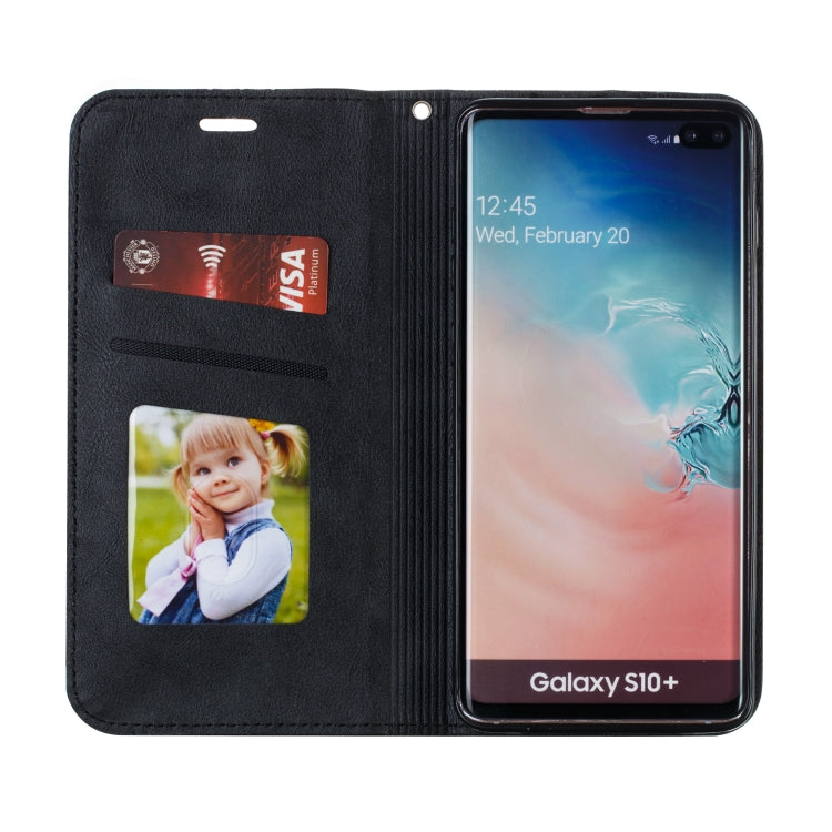 For Galaxy S10 Plus Splicing Color Magnetic Hem Horizontal Flip Leather Case with Holder & Card Slots