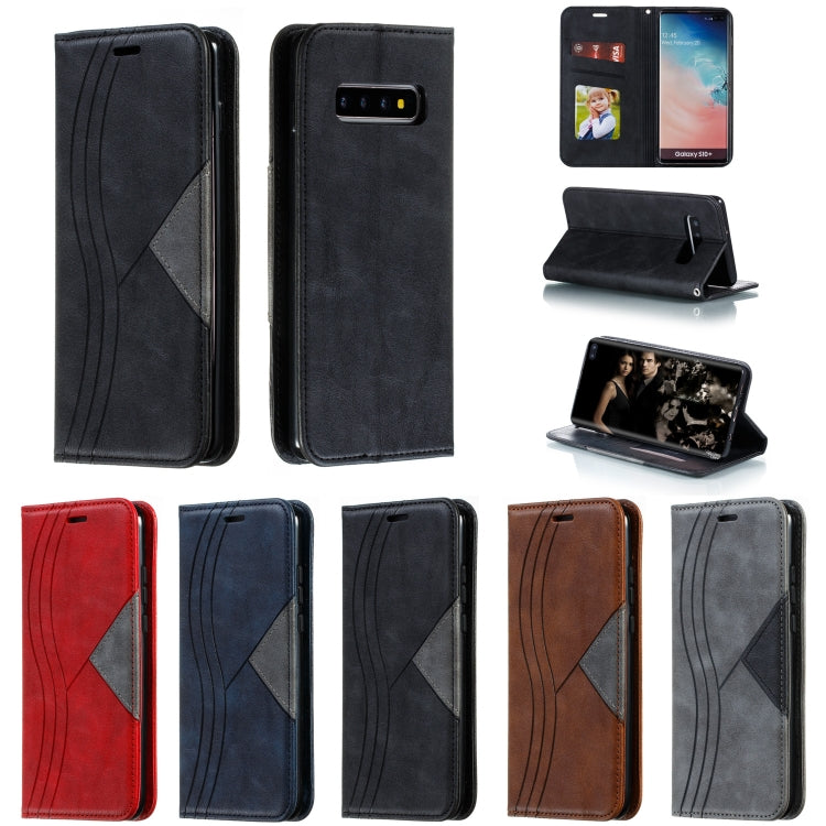 For Galaxy S10 Plus Splicing Color Magnetic Hem Horizontal Flip Leather Case with Holder & Card Slots