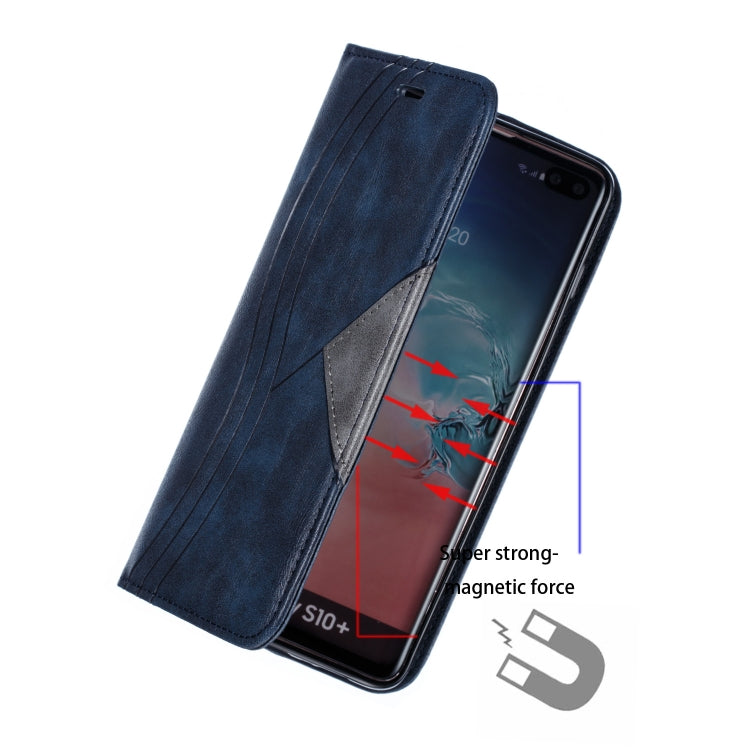 For Galaxy S10 Plus Splicing Color Magnetic Hem Horizontal Flip Leather Case with Holder & Card Slots