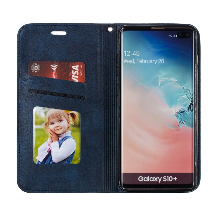 For Galaxy S10 Plus Splicing Color Magnetic Hem Horizontal Flip Leather Case with Holder & Card Slots