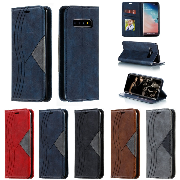 For Galaxy S10 Plus Splicing Color Magnetic Hem Horizontal Flip Leather Case with Holder & Card Slots