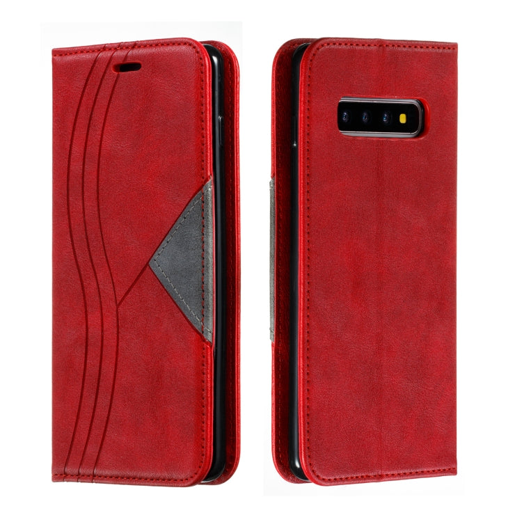 For Galaxy S10 Plus Splicing Color Magnetic Hem Horizontal Flip Leather Case with Holder & Card Slots