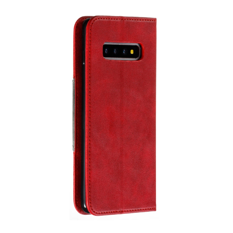 For Galaxy S10 Plus Splicing Color Magnetic Hem Horizontal Flip Leather Case with Holder & Card Slots