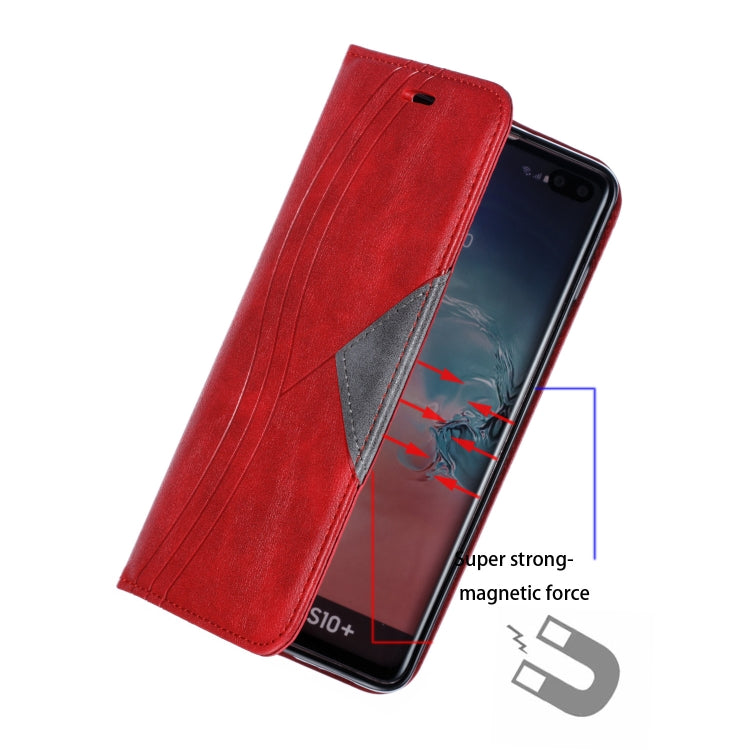 For Galaxy S10 Plus Splicing Color Magnetic Hem Horizontal Flip Leather Case with Holder & Card Slots