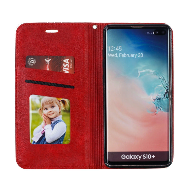 For Galaxy S10 Plus Splicing Color Magnetic Hem Horizontal Flip Leather Case with Holder & Card Slots