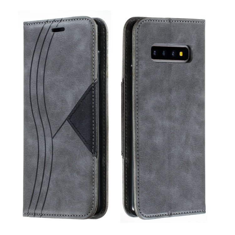 For Galaxy S10 Plus Splicing Color Magnetic Hem Horizontal Flip Leather Case with Holder & Card Slots