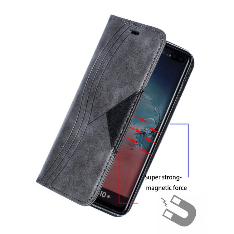 For Galaxy S10 Plus Splicing Color Magnetic Hem Horizontal Flip Leather Case with Holder & Card Slots