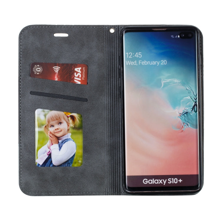 For Galaxy S10 Plus Splicing Color Magnetic Hem Horizontal Flip Leather Case with Holder & Card Slots