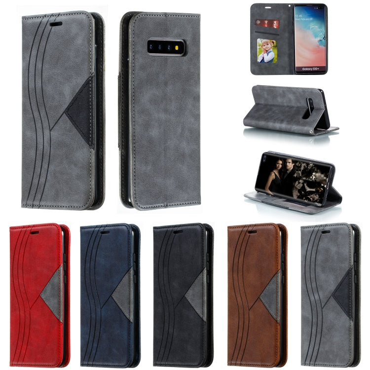 For Galaxy S10 Plus Splicing Color Magnetic Hem Horizontal Flip Leather Case with Holder & Card Slots