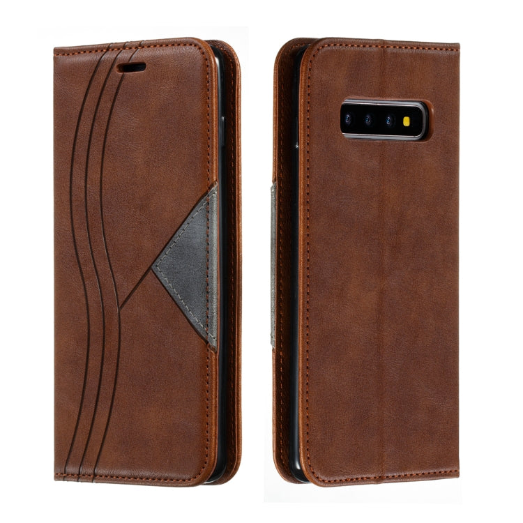 For Galaxy S10 Plus Splicing Color Magnetic Hem Horizontal Flip Leather Case with Holder & Card Slots