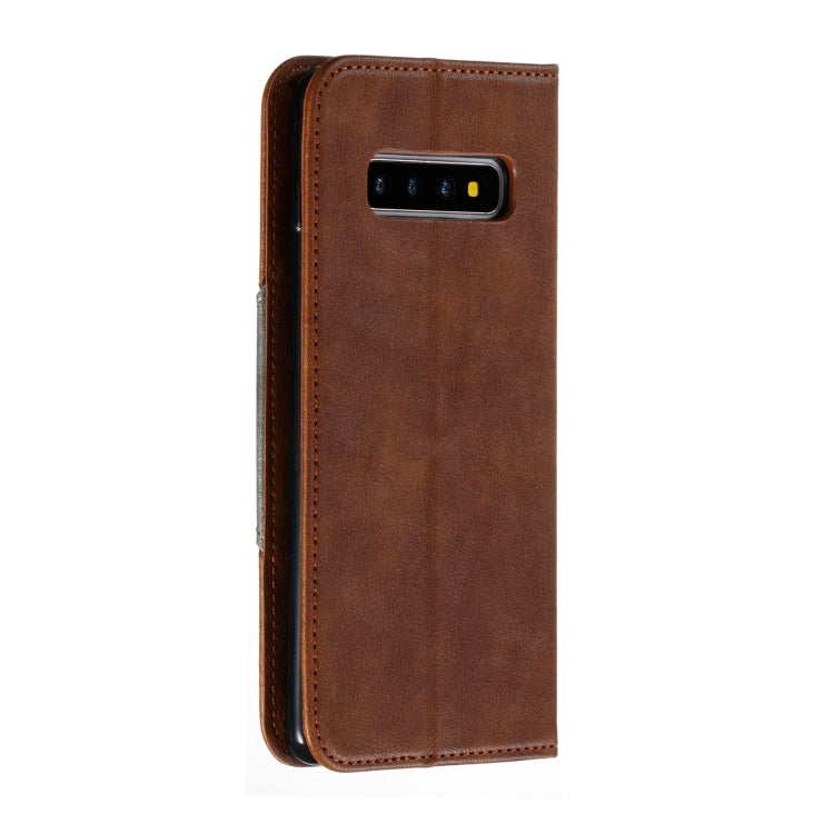 For Galaxy S10 Plus Splicing Color Magnetic Hem Horizontal Flip Leather Case with Holder & Card Slots