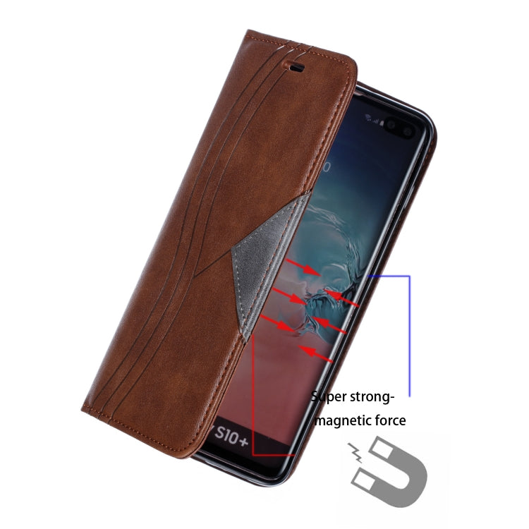 For Galaxy S10 Plus Splicing Color Magnetic Hem Horizontal Flip Leather Case with Holder & Card Slots