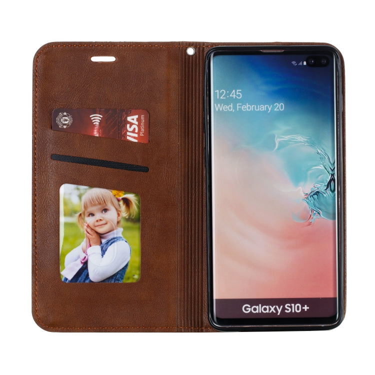 For Galaxy S10 Plus Splicing Color Magnetic Hem Horizontal Flip Leather Case with Holder & Card Slots