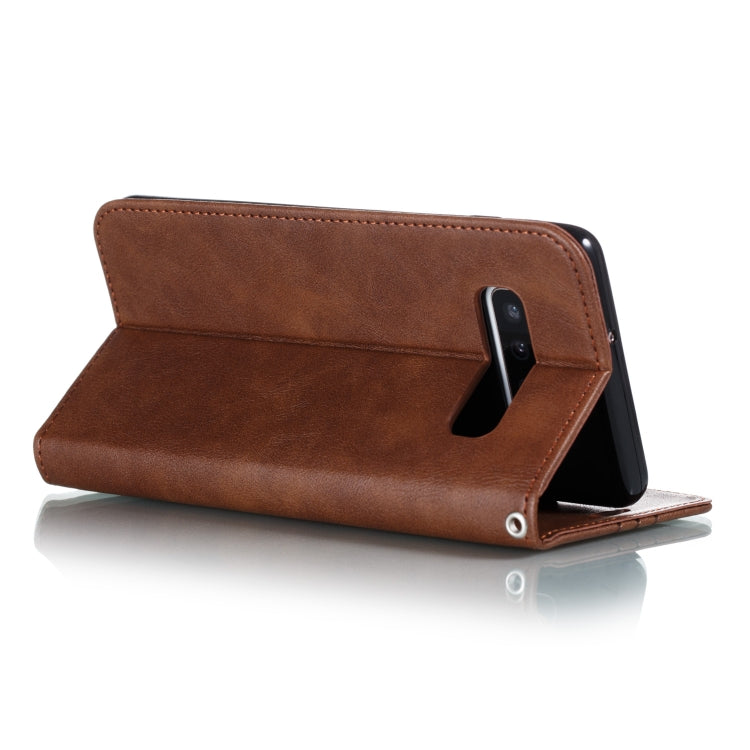 For Galaxy S10 Plus Splicing Color Magnetic Hem Horizontal Flip Leather Case with Holder & Card Slots