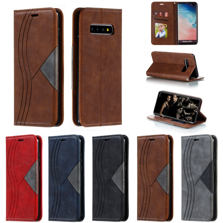 For Galaxy S10 Plus Splicing Color Magnetic Hem Horizontal Flip Leather Case with Holder & Card Slots