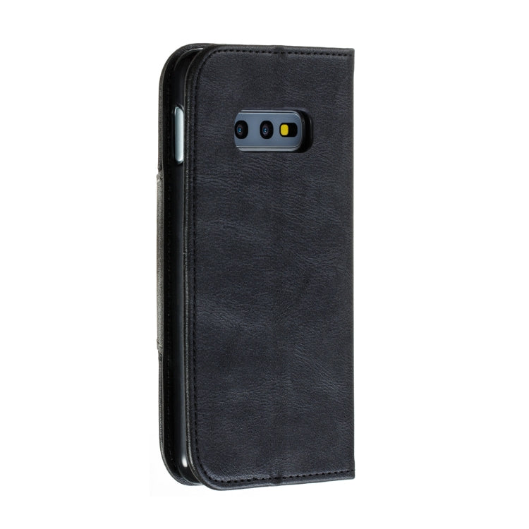 For Galaxy S10e Splicing Color Magnetic Hem Horizontal Flip Leather Case with Holder & Card Slots