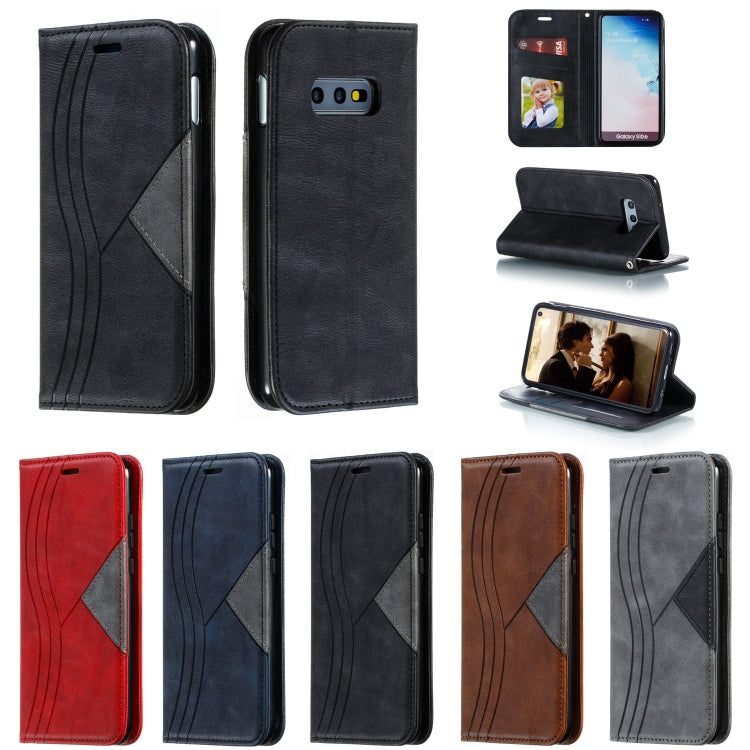For Galaxy S10e Splicing Color Magnetic Hem Horizontal Flip Leather Case with Holder & Card Slots