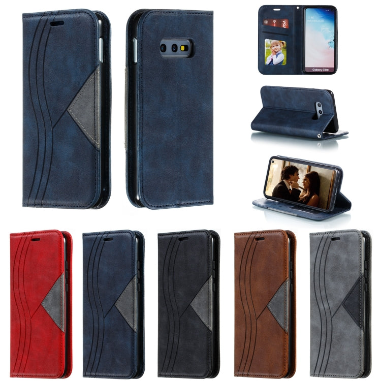 For Galaxy S10e Splicing Color Magnetic Hem Horizontal Flip Leather Case with Holder & Card Slots