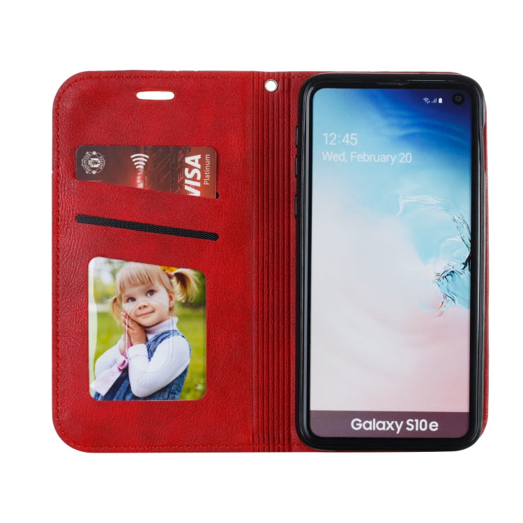 For Galaxy S10e Splicing Color Magnetic Hem Horizontal Flip Leather Case with Holder & Card Slots