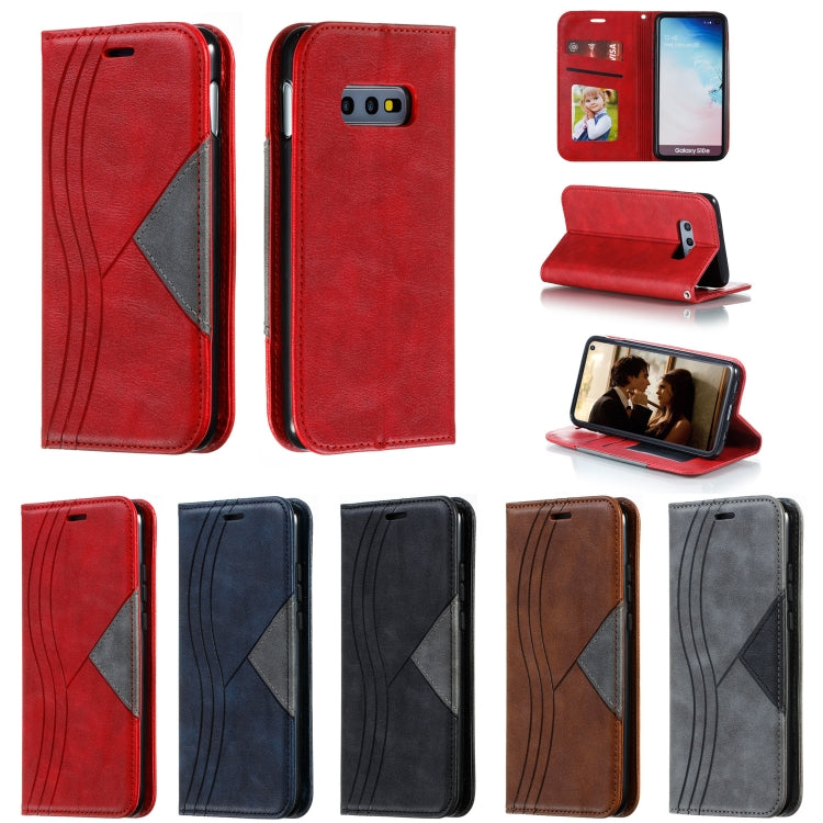 For Galaxy S10e Splicing Color Magnetic Hem Horizontal Flip Leather Case with Holder & Card Slots