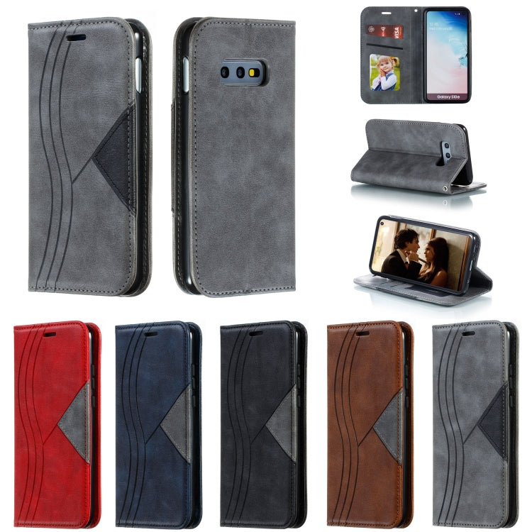 For Galaxy S10e Splicing Color Magnetic Hem Horizontal Flip Leather Case with Holder & Card Slots