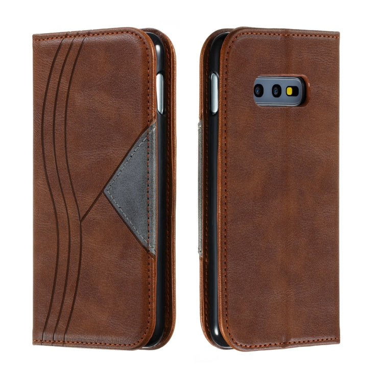 For Galaxy S10e Splicing Color Magnetic Hem Horizontal Flip Leather Case with Holder & Card Slots