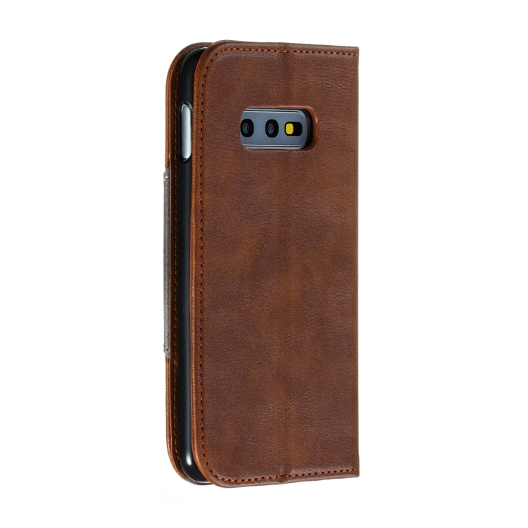 For Galaxy S10e Splicing Color Magnetic Hem Horizontal Flip Leather Case with Holder & Card Slots