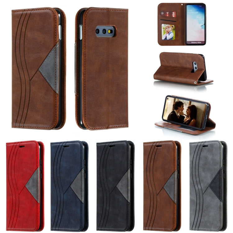 For Galaxy S10e Splicing Color Magnetic Hem Horizontal Flip Leather Case with Holder & Card Slots