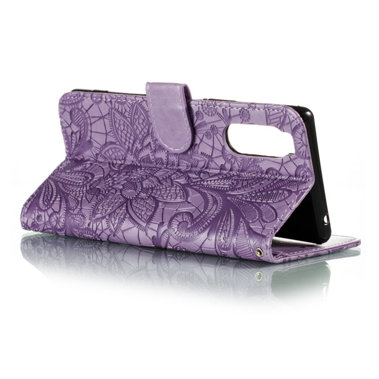 For Sony Xperia 5 Lace Flower Horizontal Flip Leather Case with Holder & Card Slots & Wallet & Photo Frame