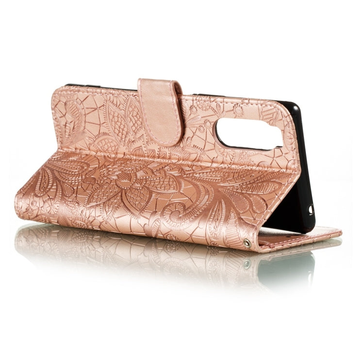 For Sony Xperia 5 Lace Flower Horizontal Flip Leather Case with Holder & Card Slots & Wallet & Photo Frame