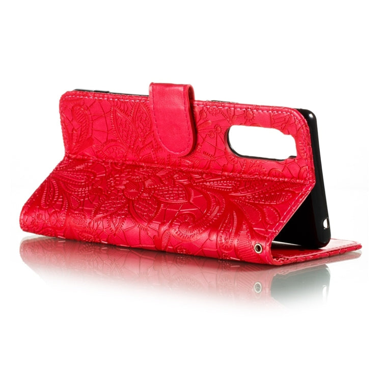 For Sony Xperia 5 Lace Flower Horizontal Flip Leather Case with Holder & Card Slots & Wallet & Photo Frame