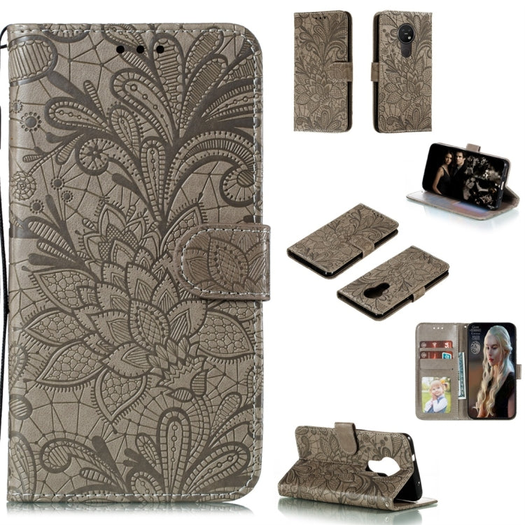 For Nokia 7.2 Lace Flower Horizontal Flip Leather Case with Holder & Card Slots & Wallet & Photo Frame