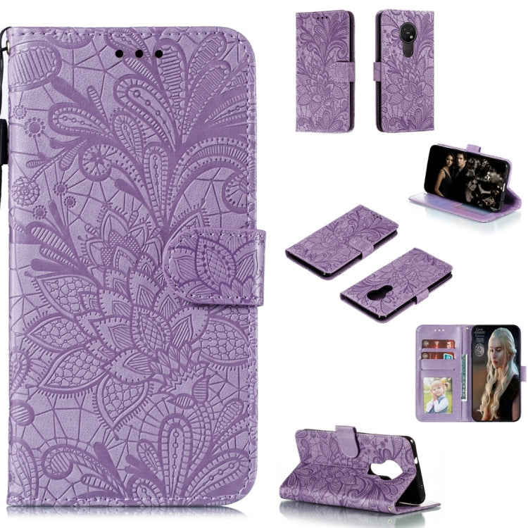 For Nokia 7.2 Lace Flower Horizontal Flip Leather Case with Holder & Card Slots & Wallet & Photo Frame